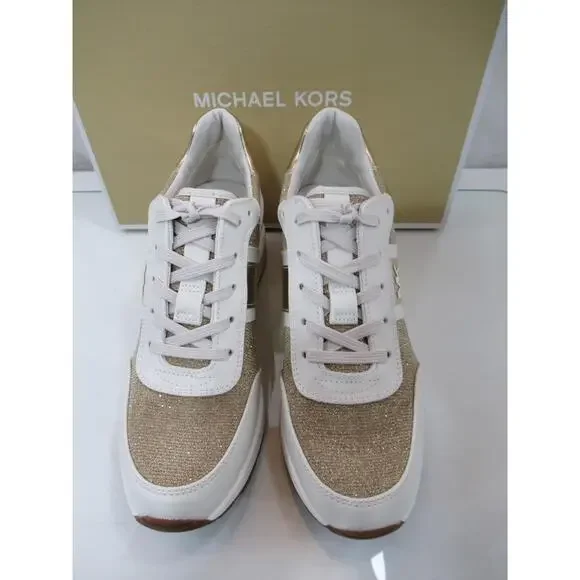 Michael Kors Mabel Trainer Wedge Sneakers Glitter Chain Mesh Pale Gold Size 10 - Picture 4 of 6
